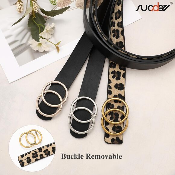 5793 Women Leather Belt Fashion Double O-ring Soft Faux Leather Waist Belts - Picture 5 of 6